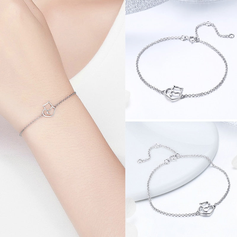 BISAER 925 Sterling Silver Round Lucky Blue Evil Eyes Love Heart Open Cuff Bangles Women &amp; Girl Silver Bracelets Fashion Jewelry