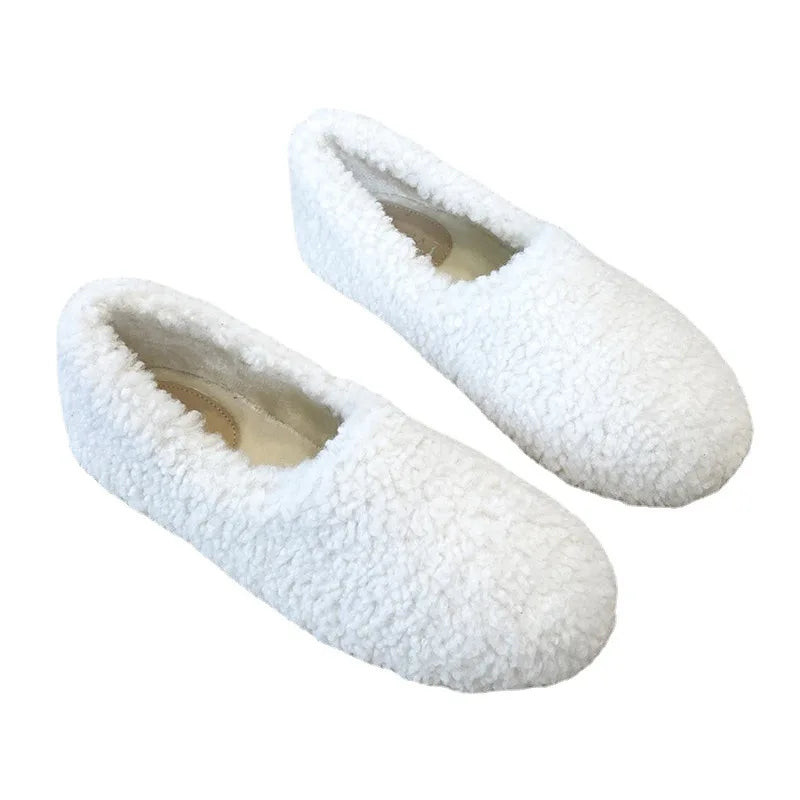 Luxury Lambwool Moccasins Femme Winter Cotton Shoes Women Warm Plush Loafers Comfy Curly Sheep Fur Flats Woman Large Size 40-43