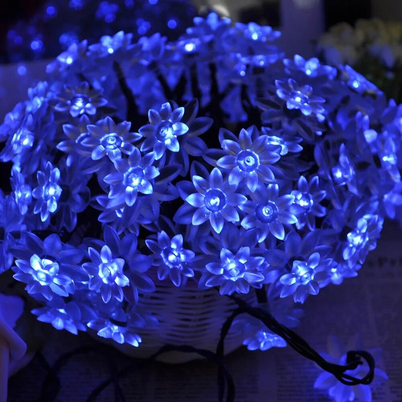 Solar Powered String Lights Outdoor 7M 50 LED Lotus Flower Festoon Fairy Light Decorative Lighting for Garden Fence Decorations