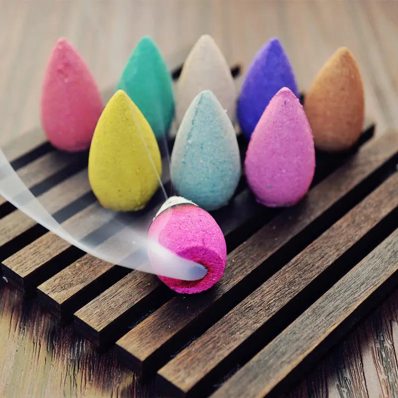 10Pcs Natural Reflux Tower Smoke Cones Bullet Buddhism Back Flow Tower Incense Burner Holder Cone Smoke Sandalwood Aromatherapy