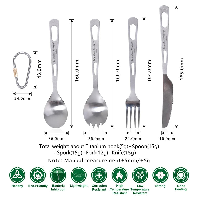 Boundless Voyage Titanium Tableware Travel Flatware Titanium Knife Fork Spoon Chopsticks Straw Outdoor Camping Picnic Cutlery