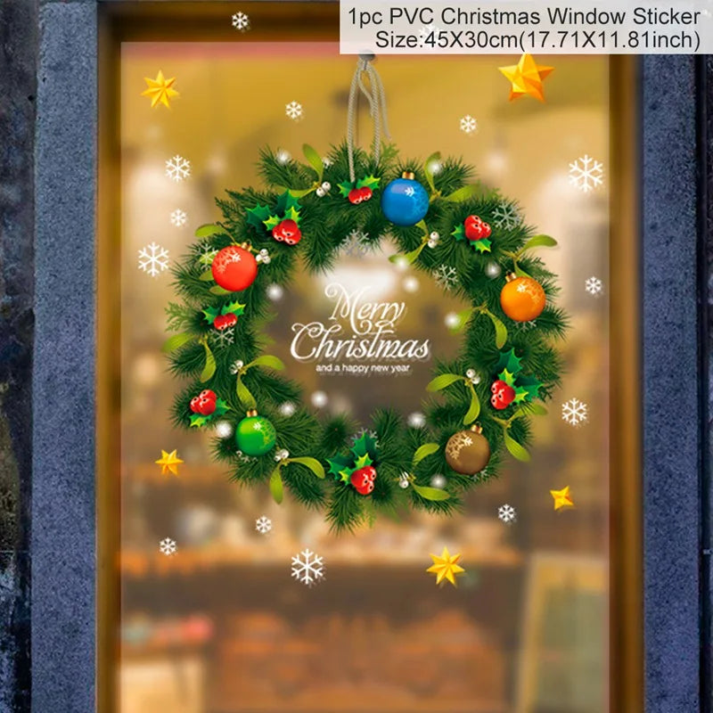 Christmas Window Stickers Merry Christmas Decorations For Home 2024 Christmas Wall Sticker Kids Wall Decals Happy New Year 2025