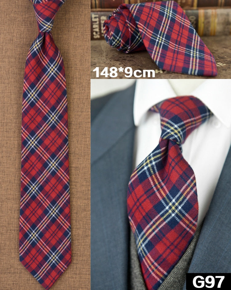 Checked Plaid Scottish Tartan Red Crimson Gray Grey Green Yellow Blue Mens Ties Neckties Free Shipping Suit Gift For Men