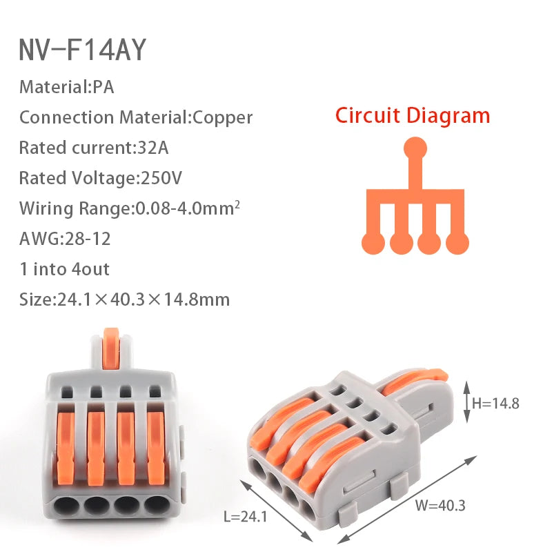 20PCS Quick Cable Splitter Push-in Wire Connector Universal Compact Conductor Wiring Terminal Block For ELECTRICAL Connection