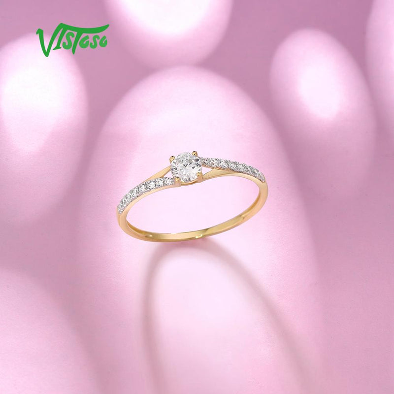 VISTOSO Gold Rings For Women Genuine 9K 375 Yellow Gold Ring Sparkling White CZ Promise Band Rings  Anniversary Fine Jewelry