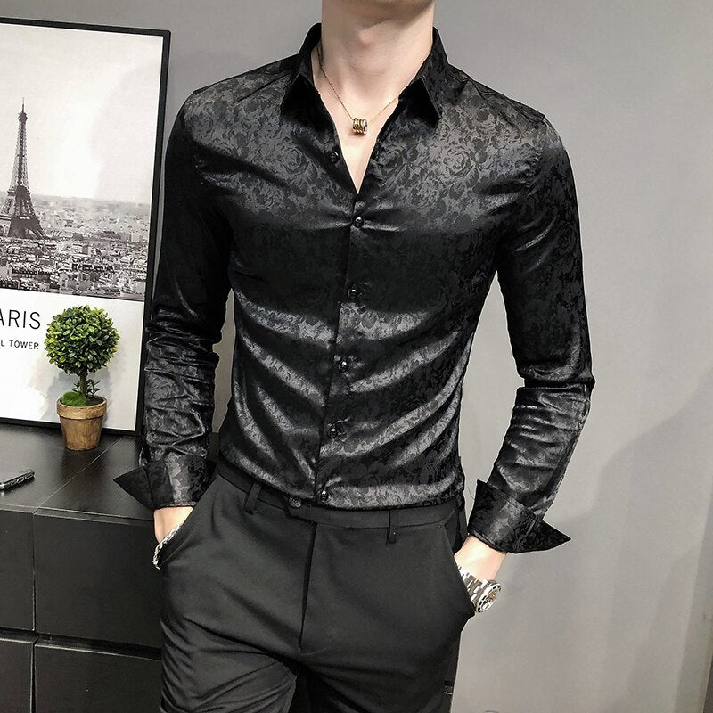 British Style Digital Print Business Gentlemen Shirt Men Clothing 2023 Long Sleeve Formal Wear Casual Prom Tuxedo Dress 3XL-M