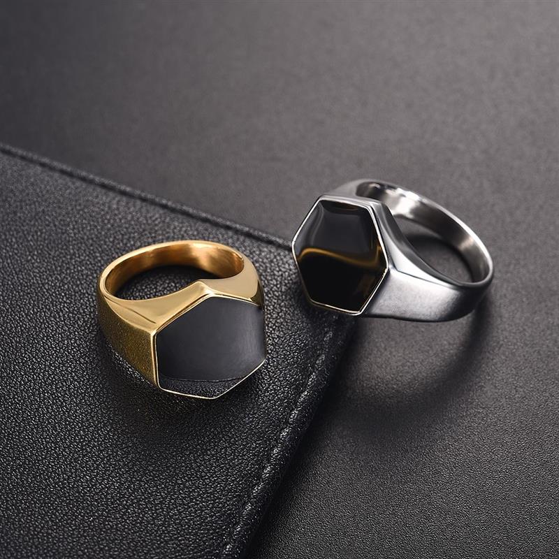 Jiayiqi Men Stainless Steel Band Ring Geometry Rhombus Gold Color Fashion Mens Hiphop Punk Jewelry Male Finger Rings Anel