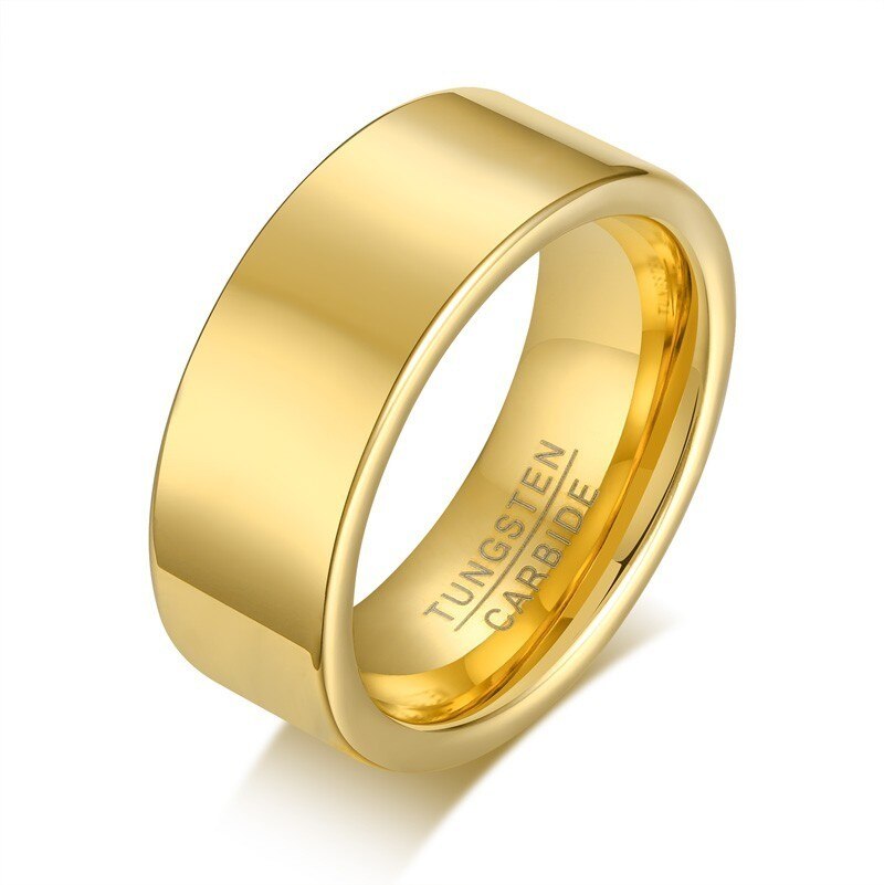 Vnox Basic Tungsten Carbide Rings for Men 8MM High Polished Gold Color Male Anel Alliance Anniversary Gifts