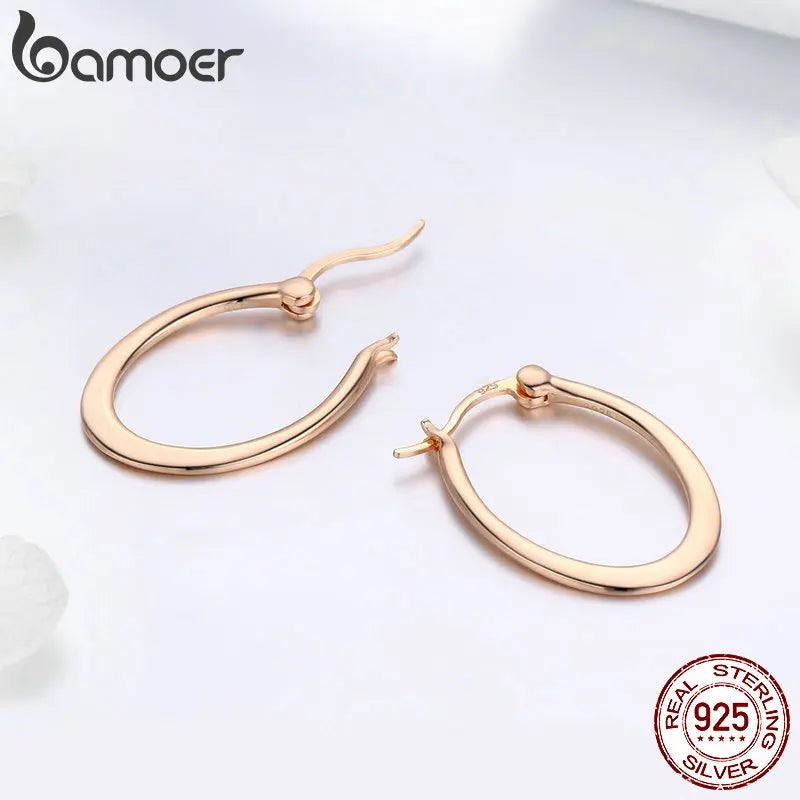 BAMOER Authentic 925 Sterling Silver Classic Round Circle Big Hoop Earrings for Women Sterling Silver Earrings Jewelry SCE478
