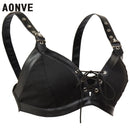 Aonve Steampunk Corset Bra Women Punk Goth Accessories Sexy Gothic Bustier Top Female Black Cotton And Faux Leather Bralette