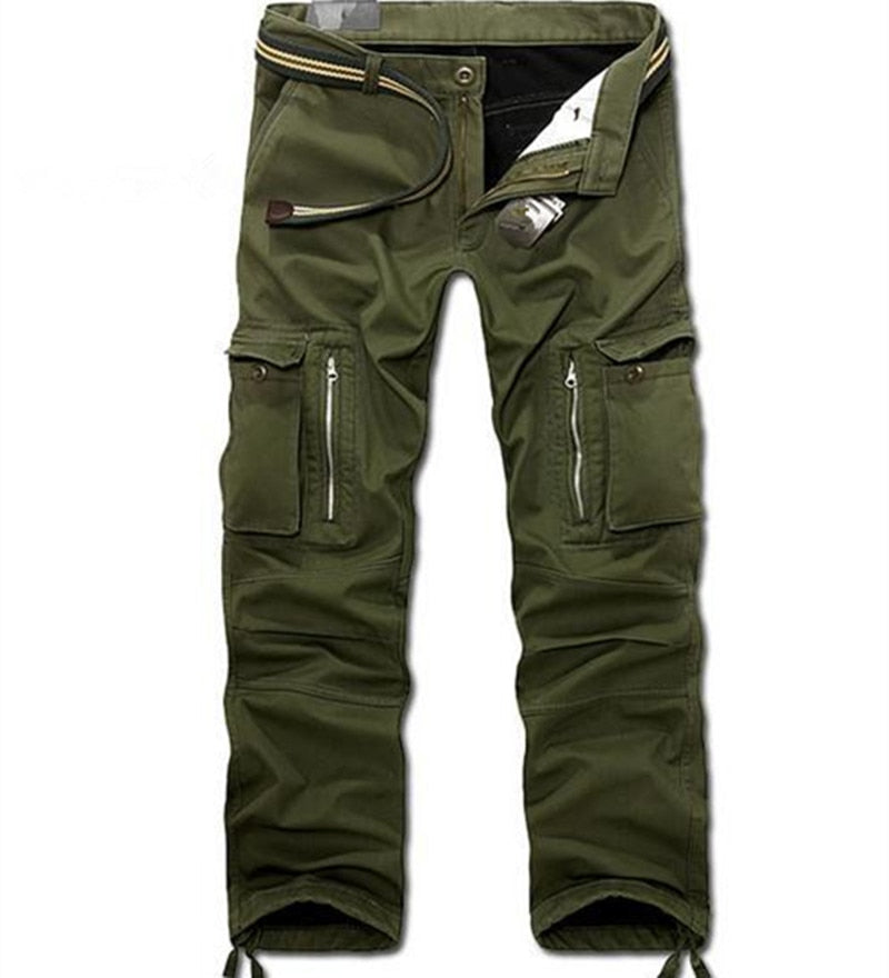 29-40 Plus size Men Cargo Pants Winter Thick Warm Pants Full Length Multi Pocket Casual Military Baggy Tactical Trousers