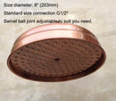 Antique Red Copper Round 8" Rainfall Shower Head, Extension Pipe Wall Arm Shower Arm Bathroom Accessory (Standard 1/2") Nsh100
