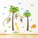 Giraffe Lion Monkey Palm Tree Forest Animals Wall Stickers For Kids Room Children Bedroom Wall Decals Nursery Decor Poster Mural