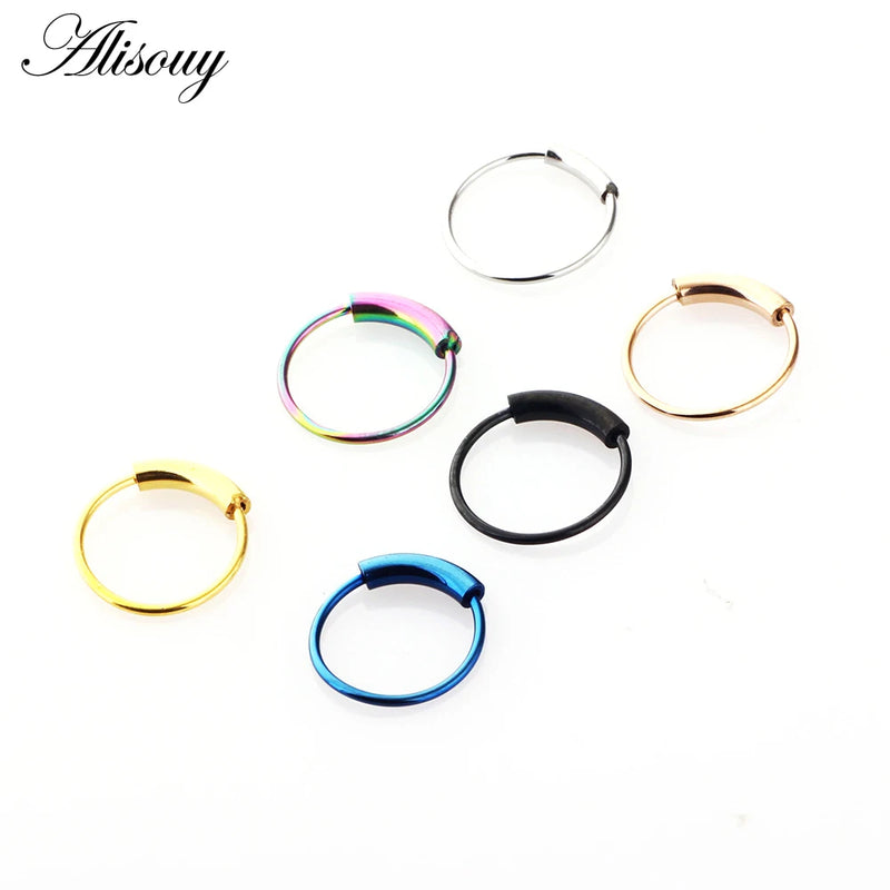 Alisouy 1PC 22g 6/8/10mm Steel Hinged Clicker circle ring Piercing Nose Ring Hoop Lip Ear Ring Body Jewelry Piercing Clip Gift