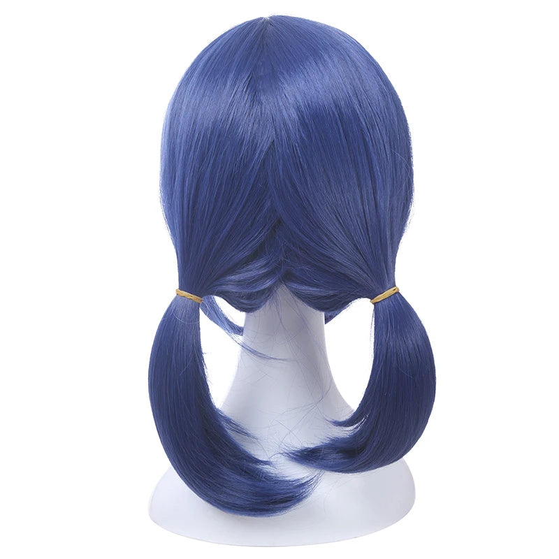 L-email wig Synthetic Hair Marinette Cosplay Wig Dark Blue Double Ponytails Straight Halloween Heat Resistant Women Wigs