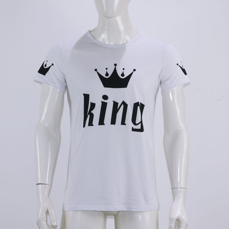 King Queen Lovers Tee T Shirt Imperial Crown Printing Couple Clothes lovers Tee Shirt Femme Summer 2021 News Casual O-neck Tops