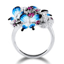 SANTUZZA Silver Ring For Women 925 Sterling Silver Glamorous Butterflies Shiny Cubic Zirconia Ring Fashion Jewelry Enamel