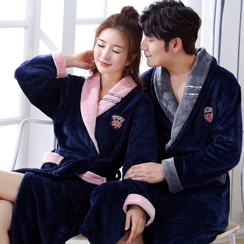 Winter Thick Warm Female Coral Fleece Kimono Robe Lovers Couple Nightgown Bath Gown Sleepwear Men Large Nightwear M L XL XXL 3XL