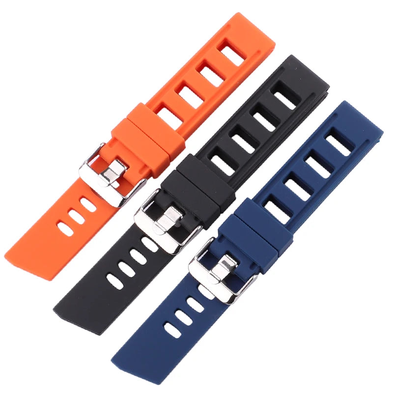 Rubber Watchbands Bracelet 20mm 22mm Orange Blue Black Women Men Waterproof Soft Silicone Watch Band Strap With Polished Buckle