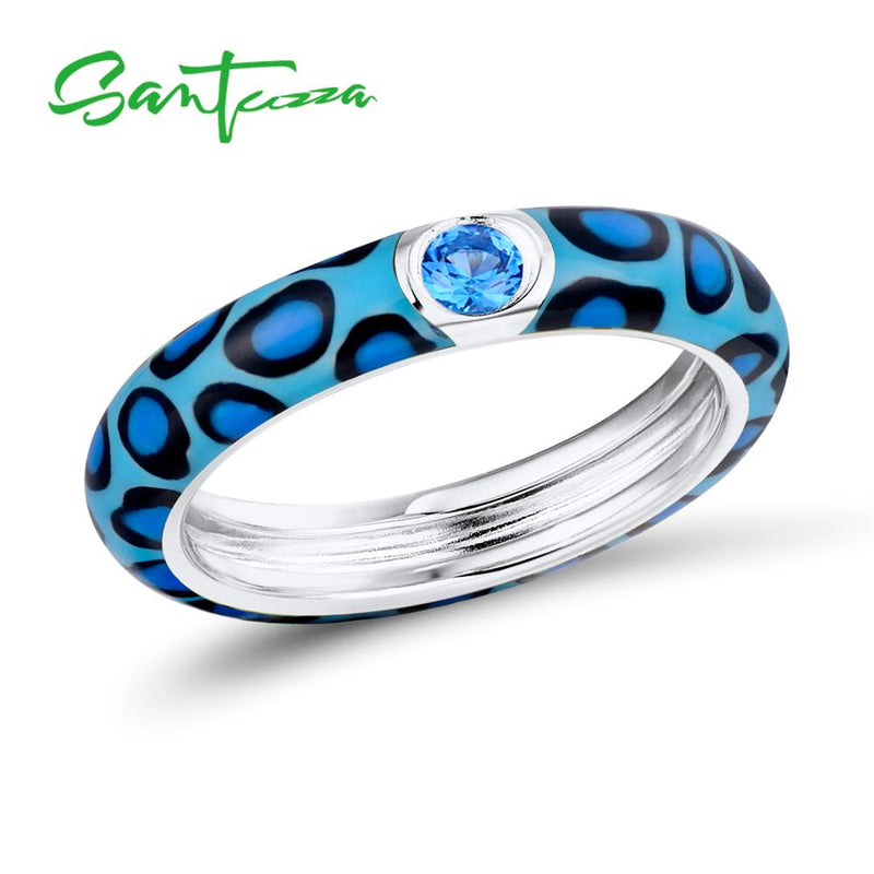 SANTUZZA Pure 925 Sterling Silver Rings for Women Colorful leopard print Eternity Ring anillos Gift Fine Jewelry Enamel HANDMADE