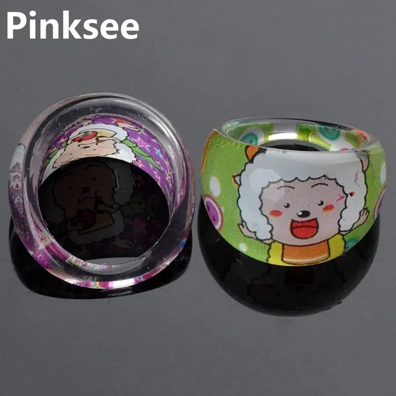 10Pcs Wholesale Mixed Lots Cute Cartoon Animal Ring Children Kids Resin Lucite Rings Jewelry 15MM Best Gifts For Christmas