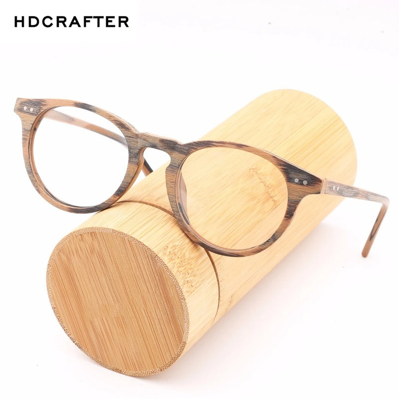 HDCRAFTE Wooden Eyeglasses Frames Myopic Glasses Frame Men Women Optical Spectacle Wood Clear Lens Reading Round Plain Glasses