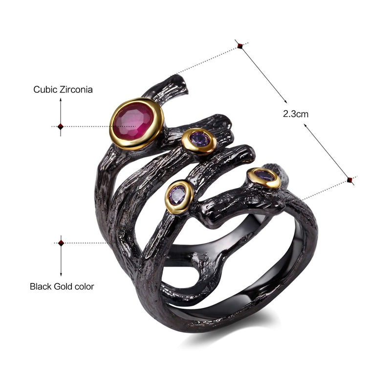 DreamCarnival 1989 Gothic Hollow Ring for Women Rolling Braided Jewelry Fuchsia Purple CZ Vintage Black Color anillos mujer R32