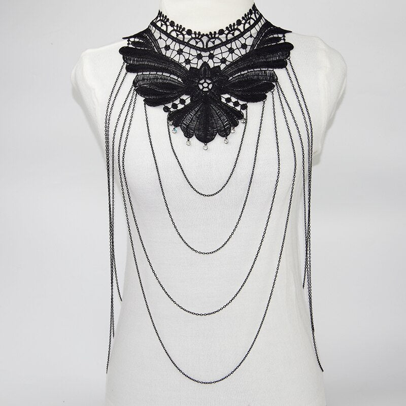 Black Lace Chain necklace Women Statement Necklaces 2017 statement Necklace Collar Femme Colier Trendy
