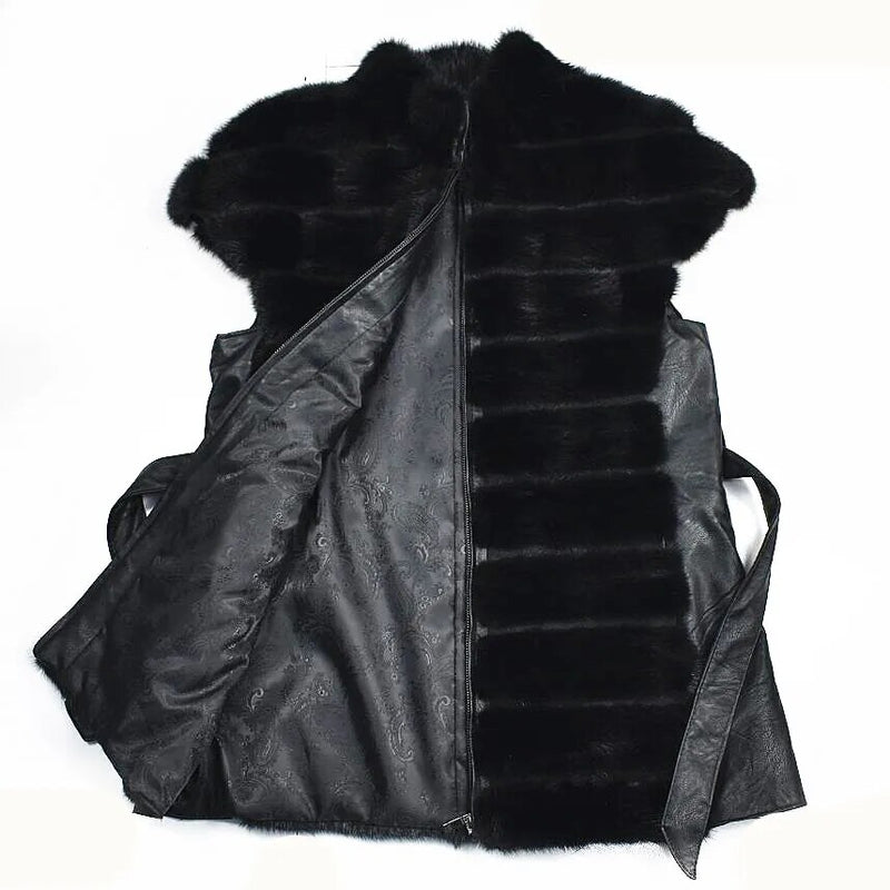 Monochrome Mink Vest for Women, Natural Fox Leather Jacket, Thicken Warm Vest, Street Style, Fashion
