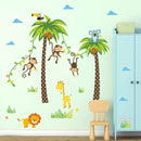 Giraffe Lion Monkey Palm Tree Forest Animals Wall Stickers For Kids Room Children Bedroom Wall Decals Nursery Decor Poster Mural