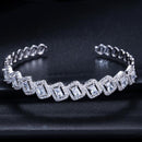 ThreeGraces Fashion Inlay Square Cubic Zirconia Stone Rose Gold Color Open Cuff Bangle Bracelet for Women Jewelry Gift BA021