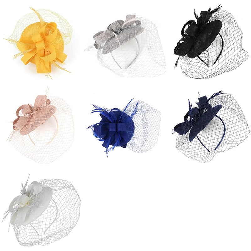 FS Summer Fascinator Veil Pillbox Hat Ladies Feather Headwear Elegant Women Wedding Bride Headband Church Hats Hair Clips 2023