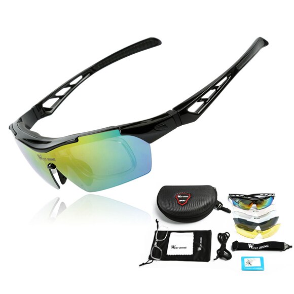 WEST BIKING Cycling Sunglasses Polarized 5 Lens Windproof Anti-fog Mypia Frame Sport MTB Bike Bicycle Eyewear Cycling Glasses