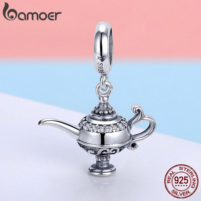 BAMOER Authentic 100% 925 Sterling Silver Aladdin's Magic Lamp Charm fit Women Bracelet & Necklaces DIY Jewelry Making SCC703