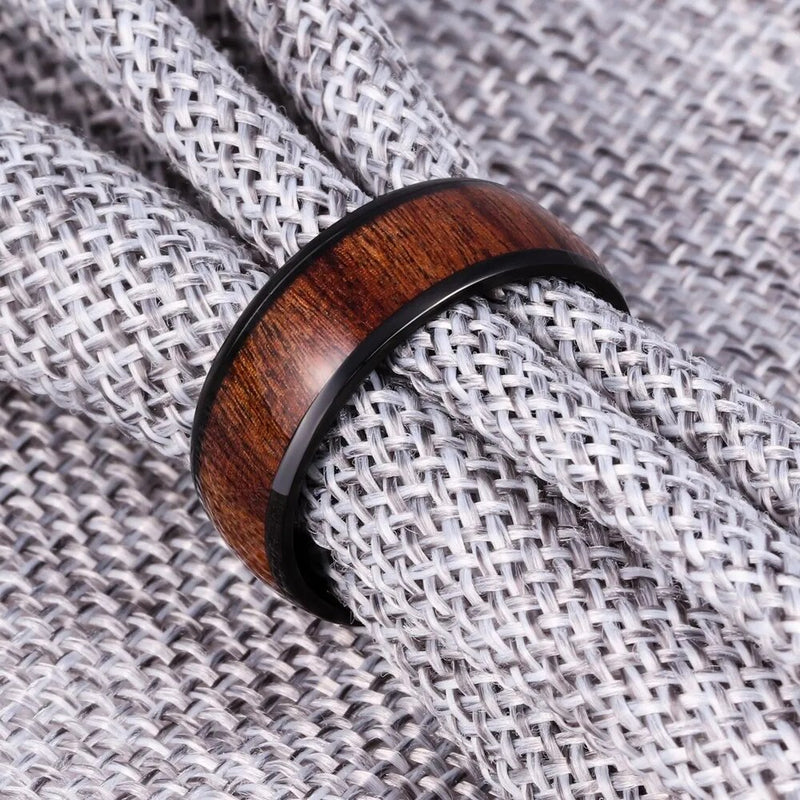 New Design Vantage 8mm Black Plating Solid Titanium Ring for Man Fashion Jewelry Band inlay Wood Dome Band US Size 6-13