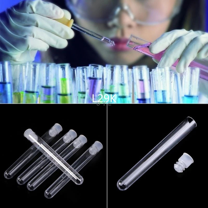 50Pcs/Pack 12x100mm Transparent Laboratory Clear Plastic Test Tubes Vials With Push Caps School Lab Supplies