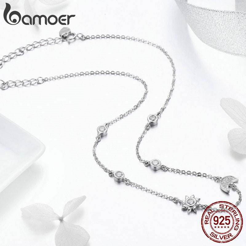 11.11 Sales 925 Sterling Silver Sparkling Moon and Star Exquisite Pendant Necklaces for Women 925 Silver Jewelry Gift SCN272