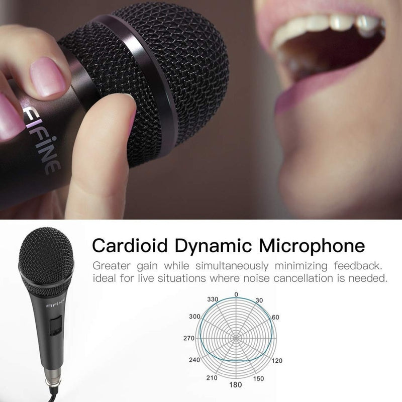 Fifine Dynamic Microphone for Speaker Vocal Microphone for Karaoke with On/Off Switch Includes 14.8ft XLR   to 1/4&#39;&#39; Connection