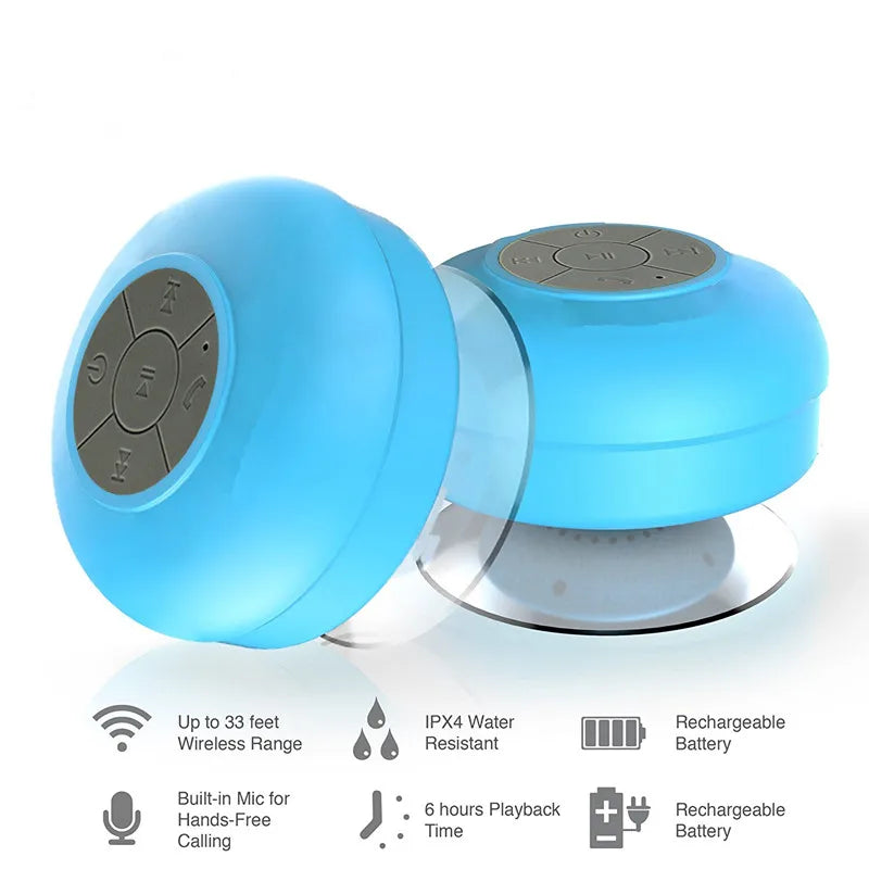 Mini Bluetooth Speaker Shower Subwoofer Waterproof Handsfree Loudspeaker With Suction Cup Mic For Bathroom Pool Beach Car Phone