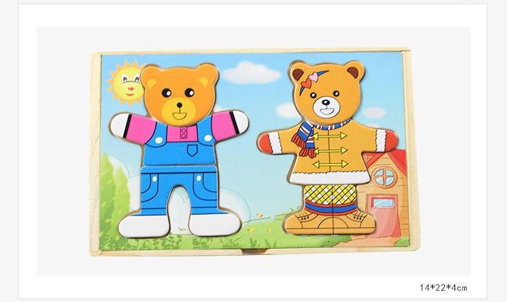 Wooden Puzzle Set Baby Educational Toys Bear Changing Clothes Puzzles Kids Children&