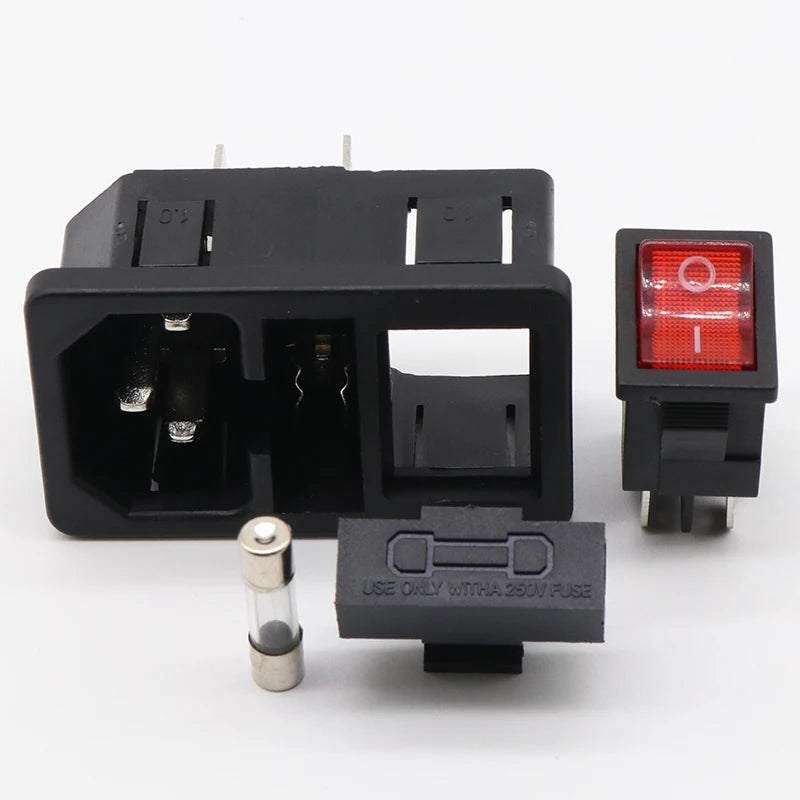 with 10A fuse ! Red Rocker Switch Fused IEC 320 C14 Inlet Power Socket Fuse Switch Connector Plug Connector