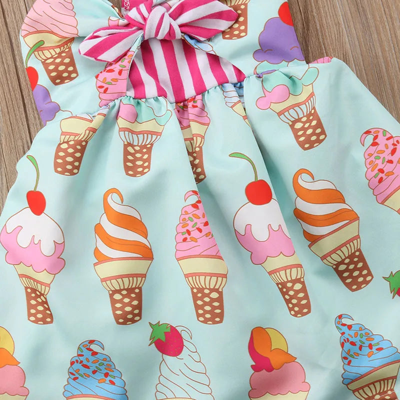 Princess Girls Summer Toddler Kids Sleeveless Ice Cream Print Strap Tutu Party Dress Sundress Clothes