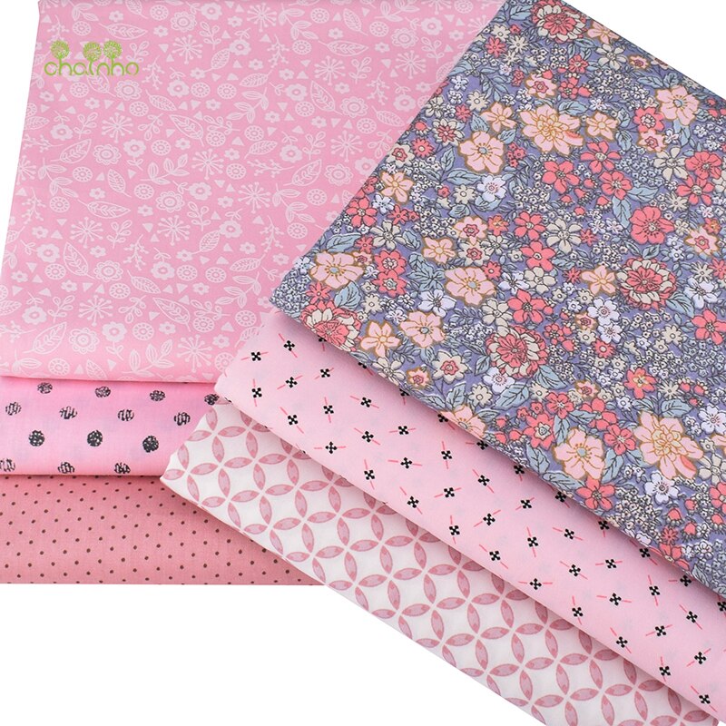 Chainho,6pcs/Lot,Pink Floral Series,Printed Twill Cotton Fabric,Patchwork Cloth For DIY Sewing Quilting Baby&Children's Material