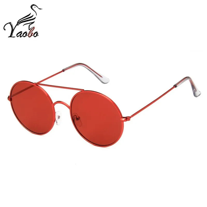 Round Double Bridge Sunglasses Unisex Flat Lens Black Sun Glasses Luxury 2019 Trendy Small Round Sunglasses Women Men UV400