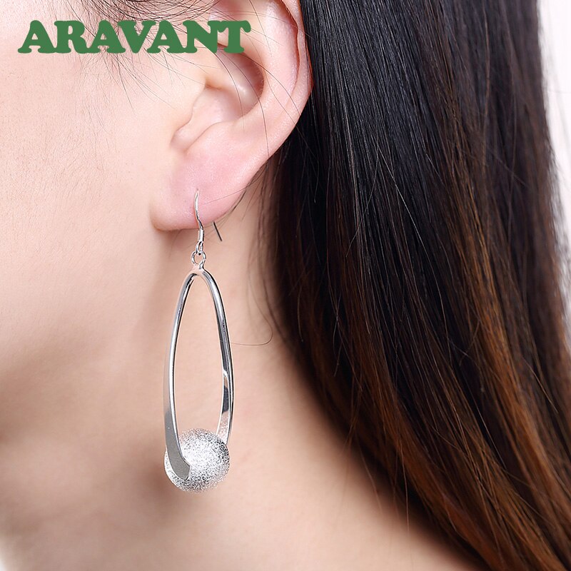 Silver 925 Jewelry Earrings Long Sanding Ball Earring For Women Wedding Fashion Jewelry