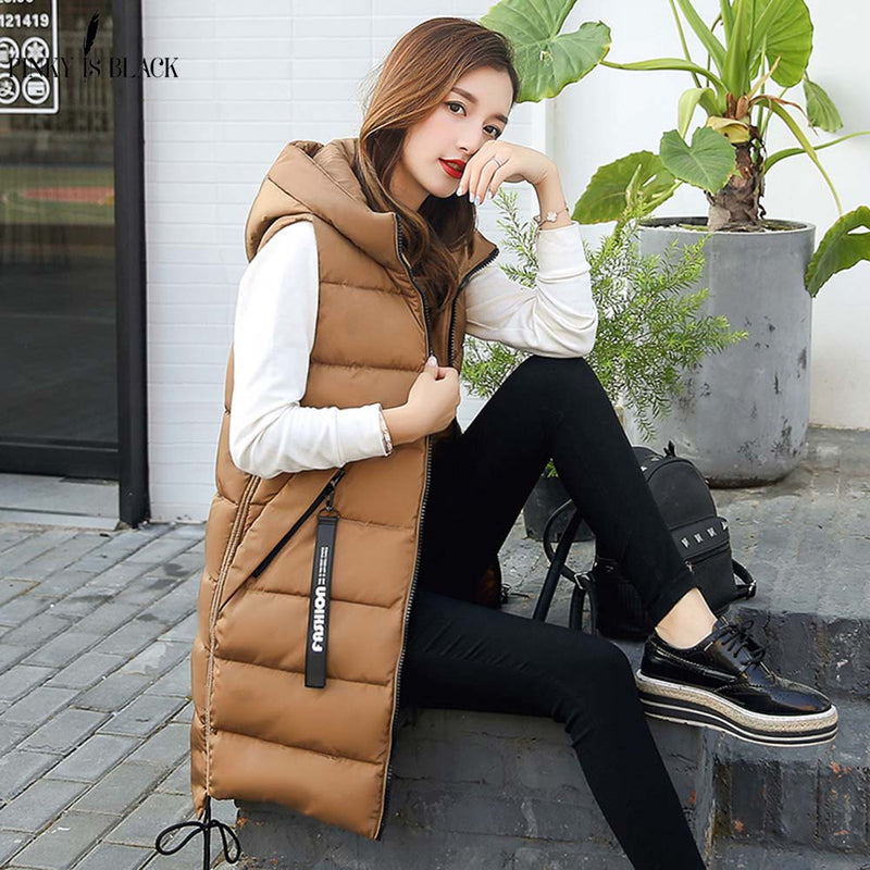 PinkyIsblack Autumn Winter Vest Women Waistcoat 2021 Female Sleeveless Vest Jacket Hooded Warm Long Vest Coat Colete Feminino