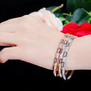 ThreeGraces Chic Unique Rose Gold Color Cubic Zircon Setting Statement Round Pattern Open Cuff Bracelets Bangles for Women BA031