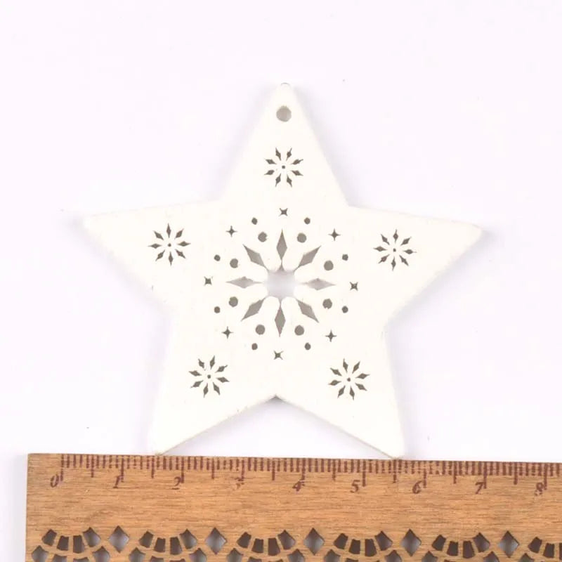 5pcs+1m hemp rope Christmas Tree Ornament Wooden Hanging Pendants Christmas tree snow angel Star Christmas Decorations for Home