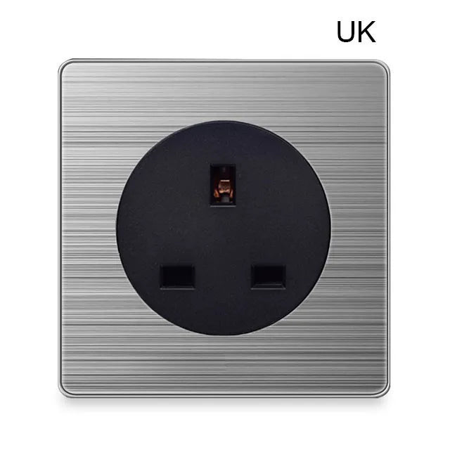 86 type 1 2 3 Gang 1 2 Way bright switch wall Socket with led brushed stainless steel switch French German UK electric socket