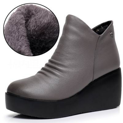 GKTINOO 2023 New Autumn Winter Women Shoes Woman Genuine Leather Wedges Snow Boots Height Increasing Ankle Women Boots Platform